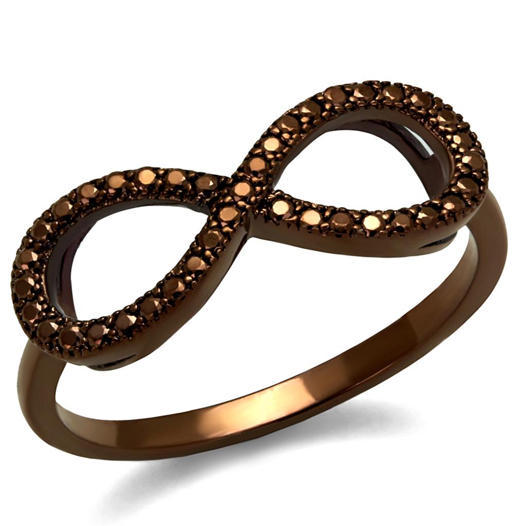 IP Coffee light Brass Ring with AAA Grade CZ  in Light Coffee