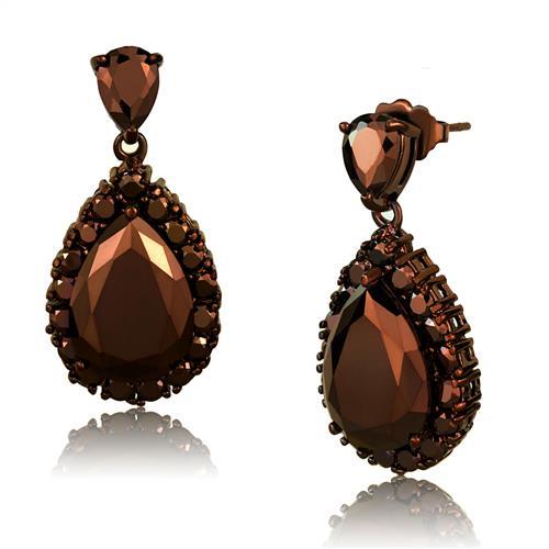 IP Coffee light Brass Earrings with AAA Grade CZ  in Light Coffee