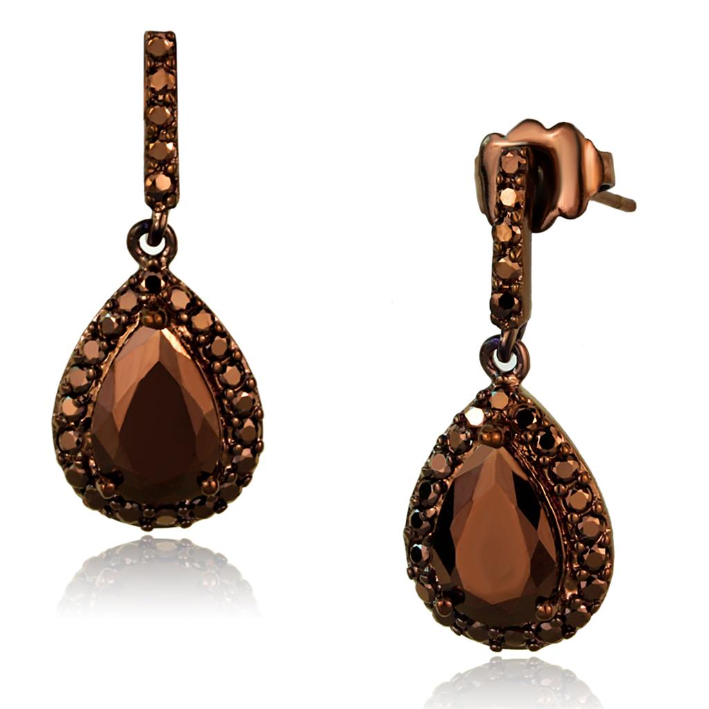 IP Coffee light Brass Earrings with AAA Grade CZ  in Light Coffee
