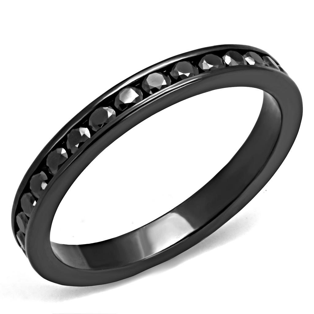 IP Light Black  (IP Gun) Brass Ring with AAA Grade CZ  in Light Gray