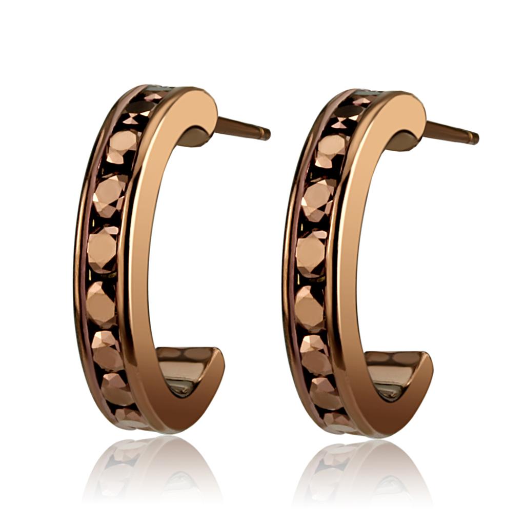 IP Coffee light Brass Earrings with Top Grade Crystal  in Light Coffee