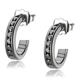 IP Light Black  (IP Gun) Brass Earrings with Top Grade Crystal  in Light Gray