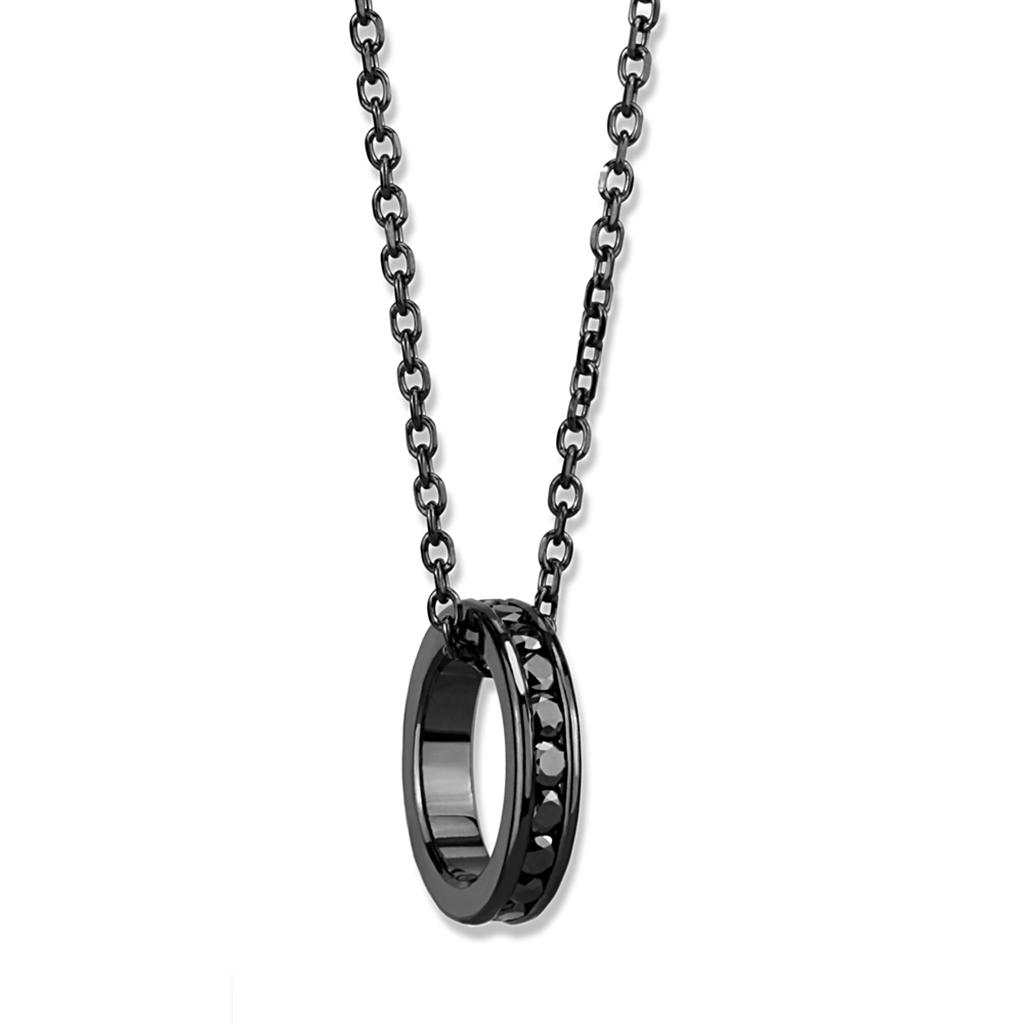 IP Light Black  (IP Gun) Brass Chain Pendant with Top Grade Crystal  in Light Gray