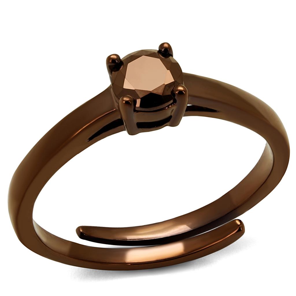 IP Coffee light Brass Ring with AAA Grade CZ  in Light Coffee