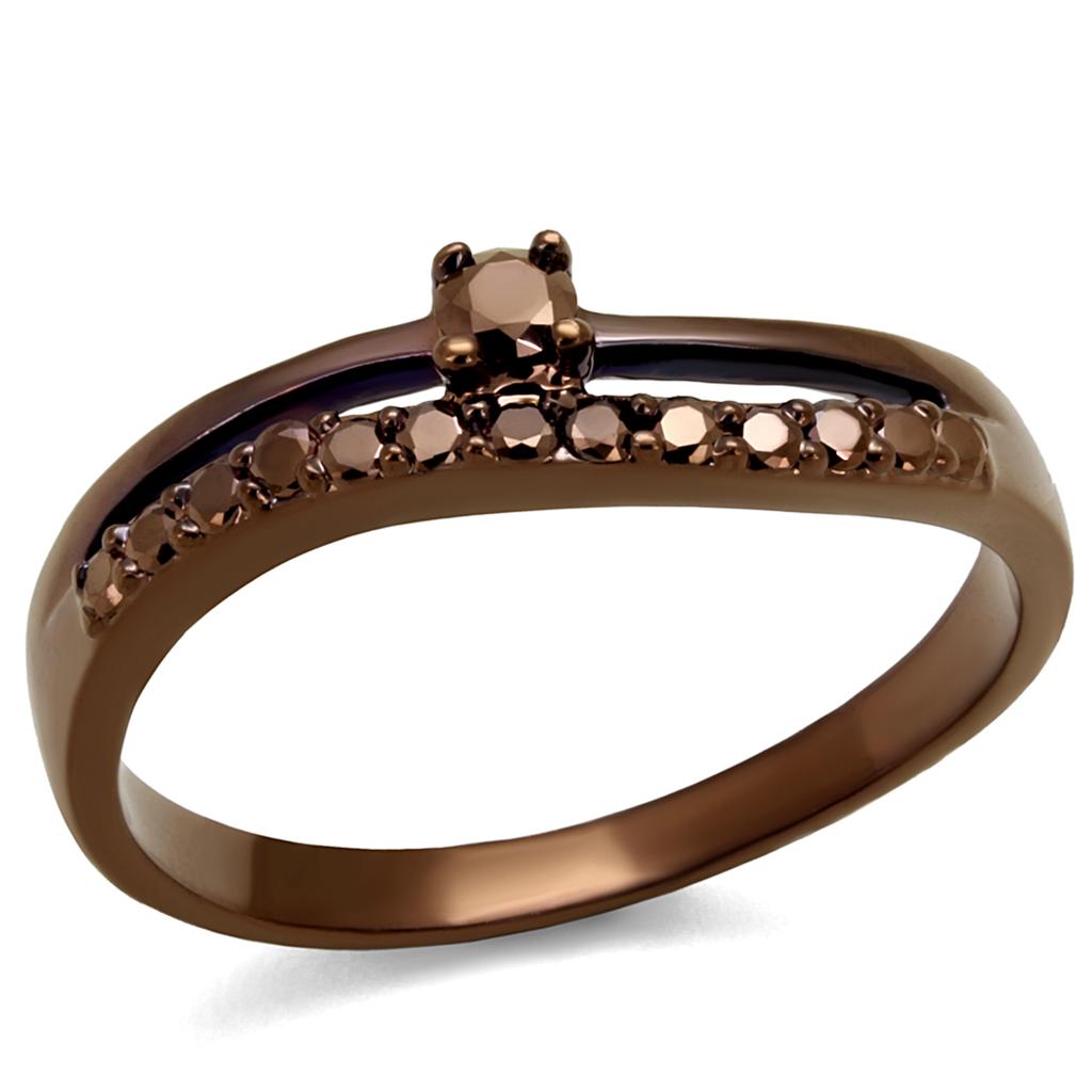 IP Coffee light Brass Ring with AAA Grade CZ  in Light Coffee