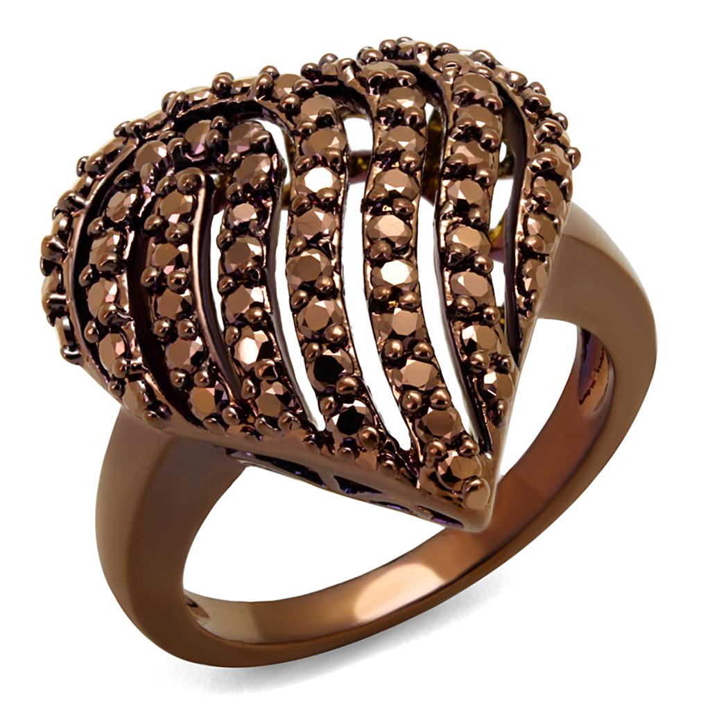 IP Coffee light Brass Ring with AAA Grade CZ  in Light Coffee