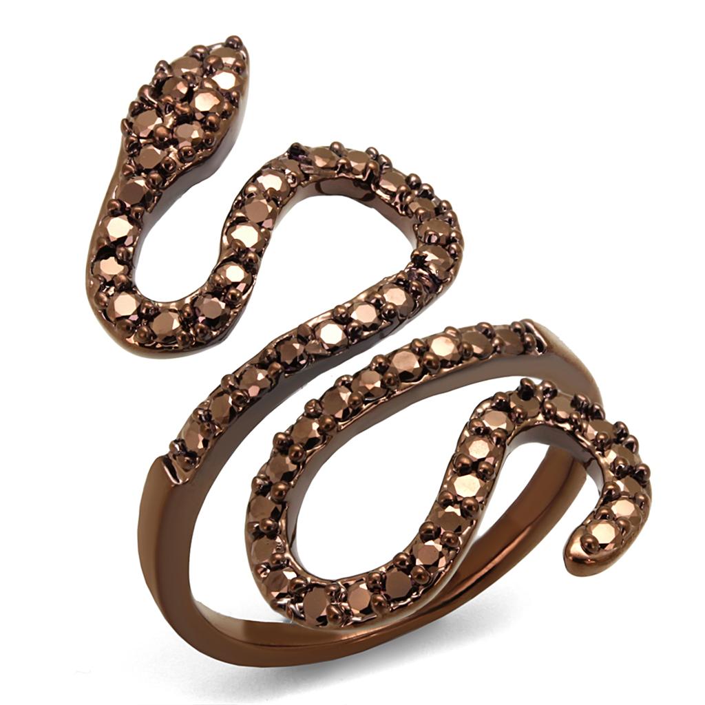 IP Coffee light Brass Ring with AAA Grade CZ  in Light Coffee