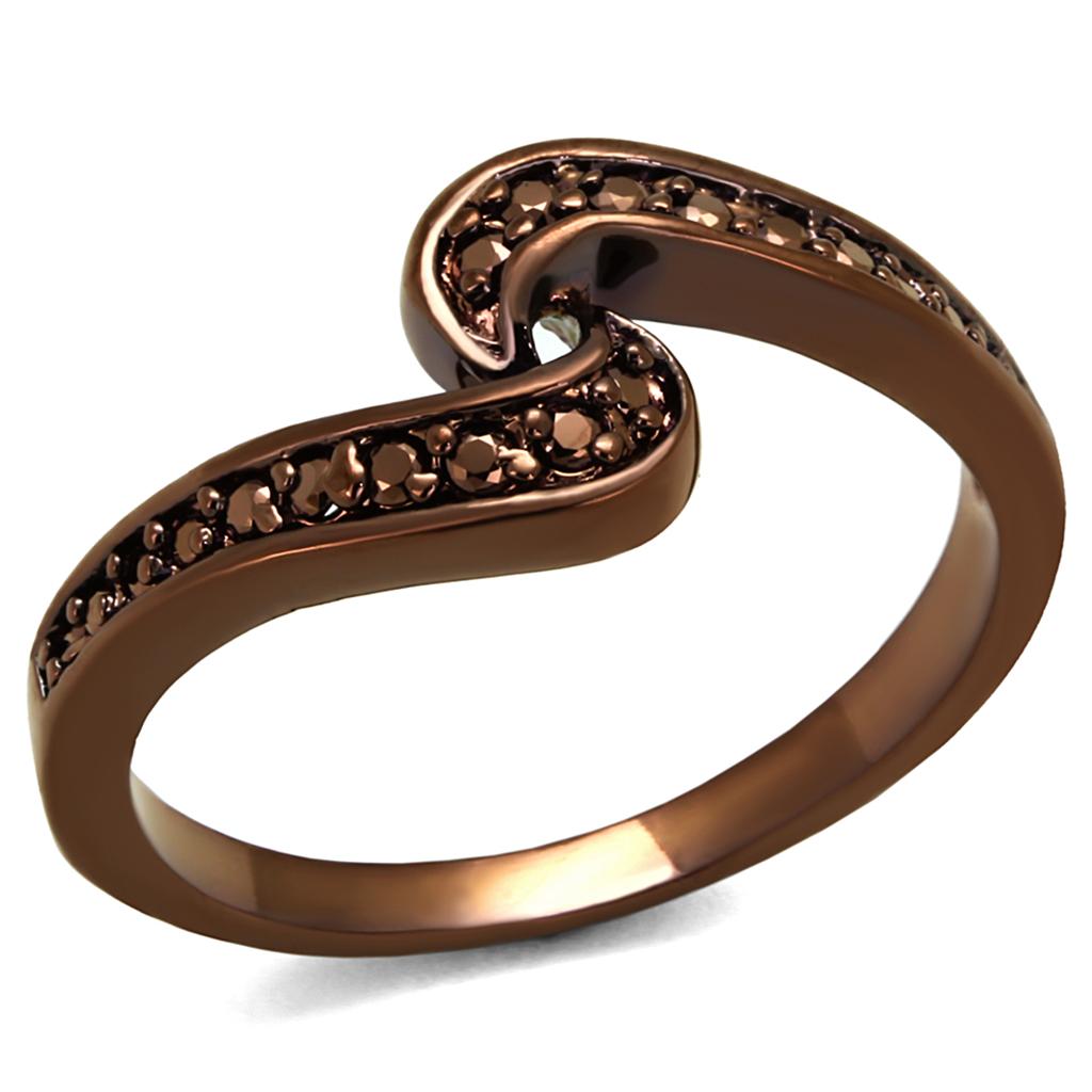 IP Coffee light Brass Ring with AAA Grade CZ  in Light Coffee