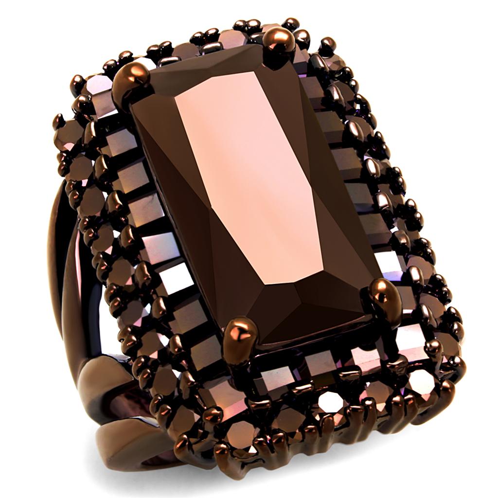 IP Coffee light Brass Ring with AAA Grade CZ  in Light Coffee