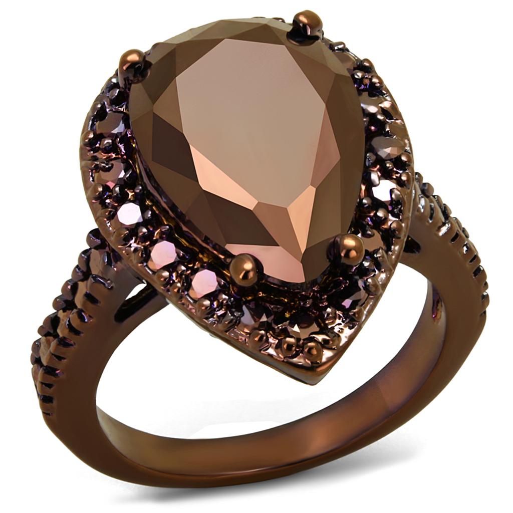 IP Coffee light Brass Ring with AAA Grade CZ  in Light Coffee