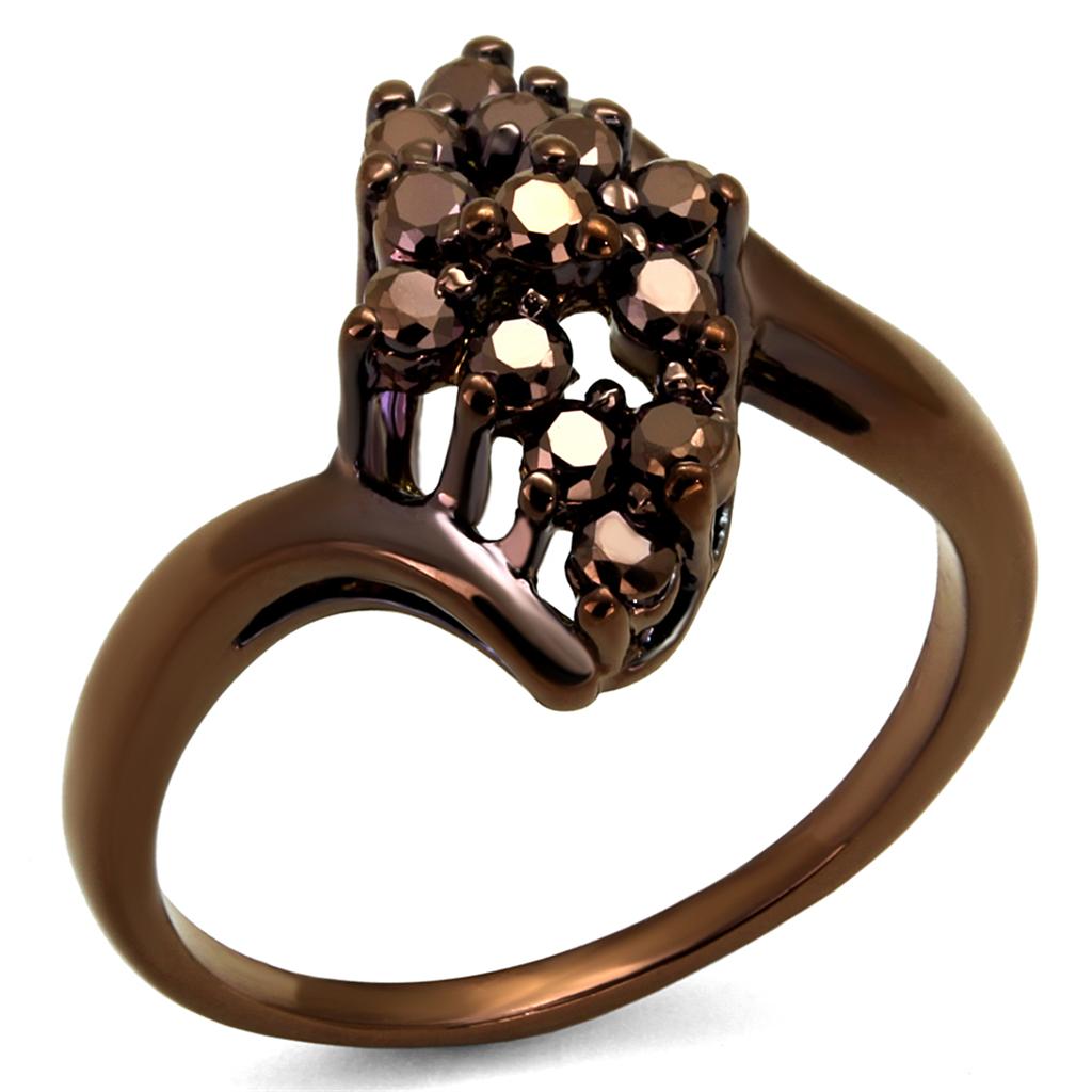 IP Coffee light Brass Ring with AAA Grade CZ  in Light Coffee