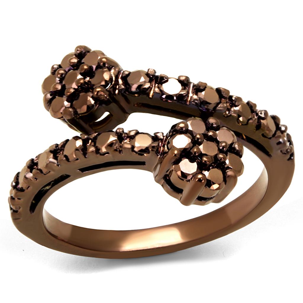 IP Coffee light Brass Ring with AAA Grade CZ  in Light Coffee