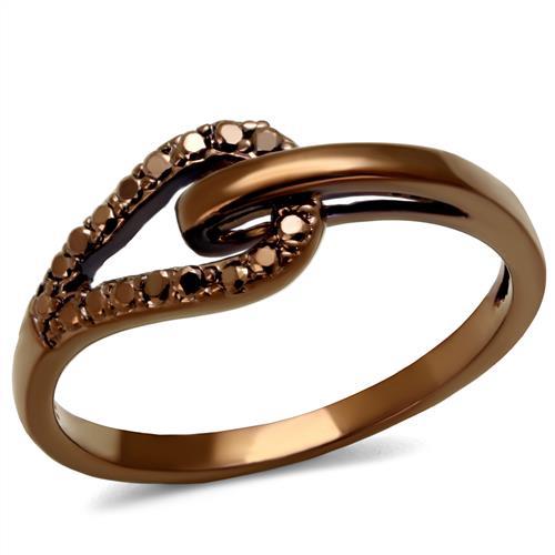IP Coffee light Brass Ring with AAA Grade CZ  in Light Coffee