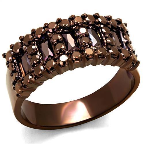 IP Coffee light Brass Ring with AAA Grade CZ  in Light Coffee