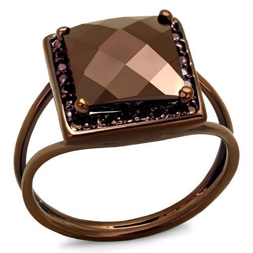 IP Coffee light Brass Ring with AAA Grade CZ  in Light Coffee