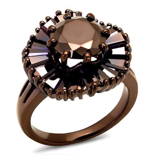 IP Coffee light Brass Ring with AAA Grade CZ  in Light Coffee