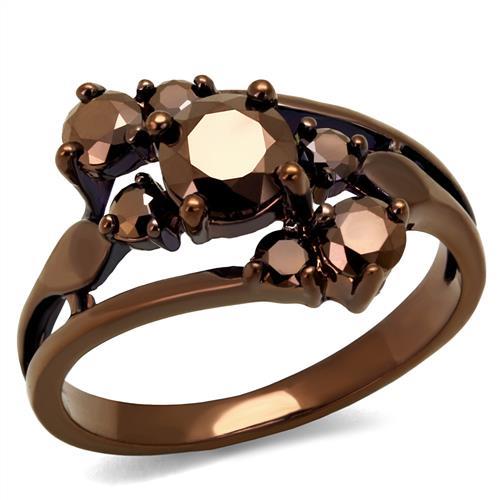 IP Coffee light Brass Ring with AAA Grade CZ  in Light Coffee