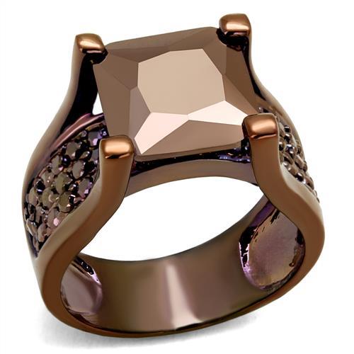 IP Coffee light Brass Ring with AAA Grade CZ  in Light Coffee