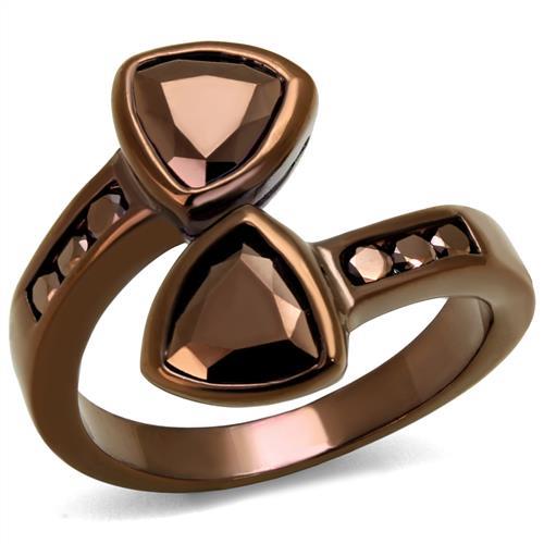 IP Coffee light Brass Ring with AAA Grade CZ  in Light Coffee