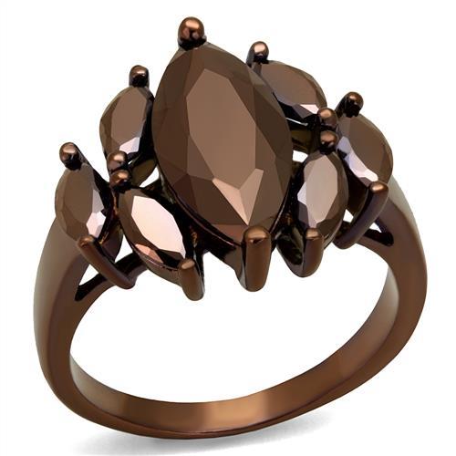 IP Coffee light Brass Ring with AAA Grade CZ  in Light Coffee