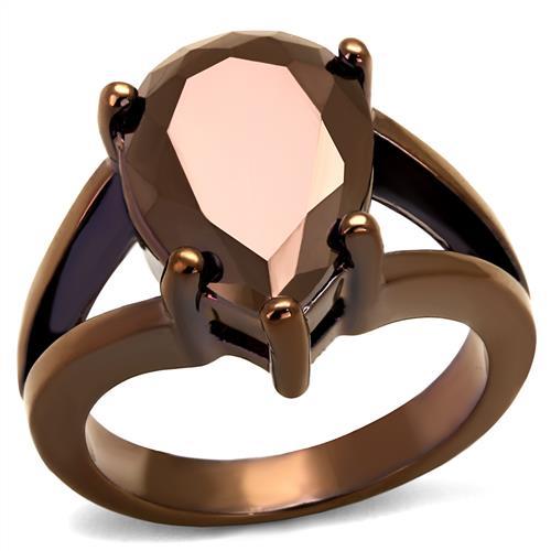 IP Coffee light Brass Ring with AAA Grade CZ  in Light Coffee