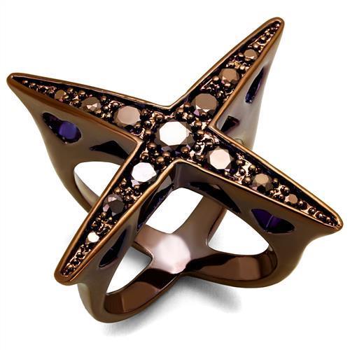 IP Coffee light Brass Ring with AAA Grade CZ  in Light Coffee