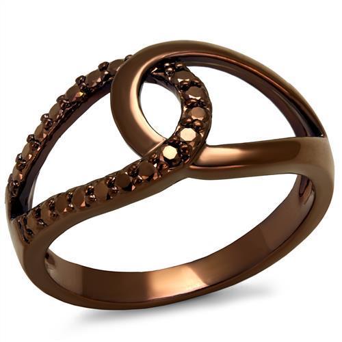 IP Coffee light Brass Ring with AAA Grade CZ  in Light Coffee