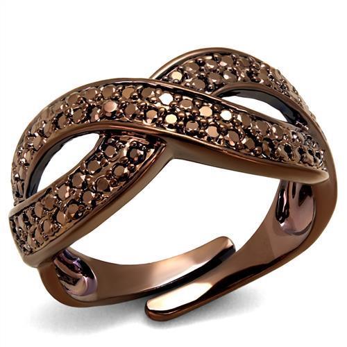IP Coffee light Brass Ring with AAA Grade CZ  in Light Coffee