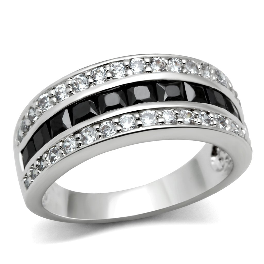 Rhodium Brass Ring with AAA Grade CZ  in Jet