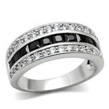 Rhodium Brass Ring with AAA Grade CZ  in Jet