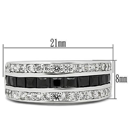 Rhodium Brass Ring with AAA Grade CZ  in Jet