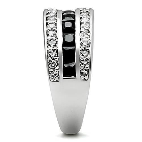 Rhodium Brass Ring with AAA Grade CZ  in Jet