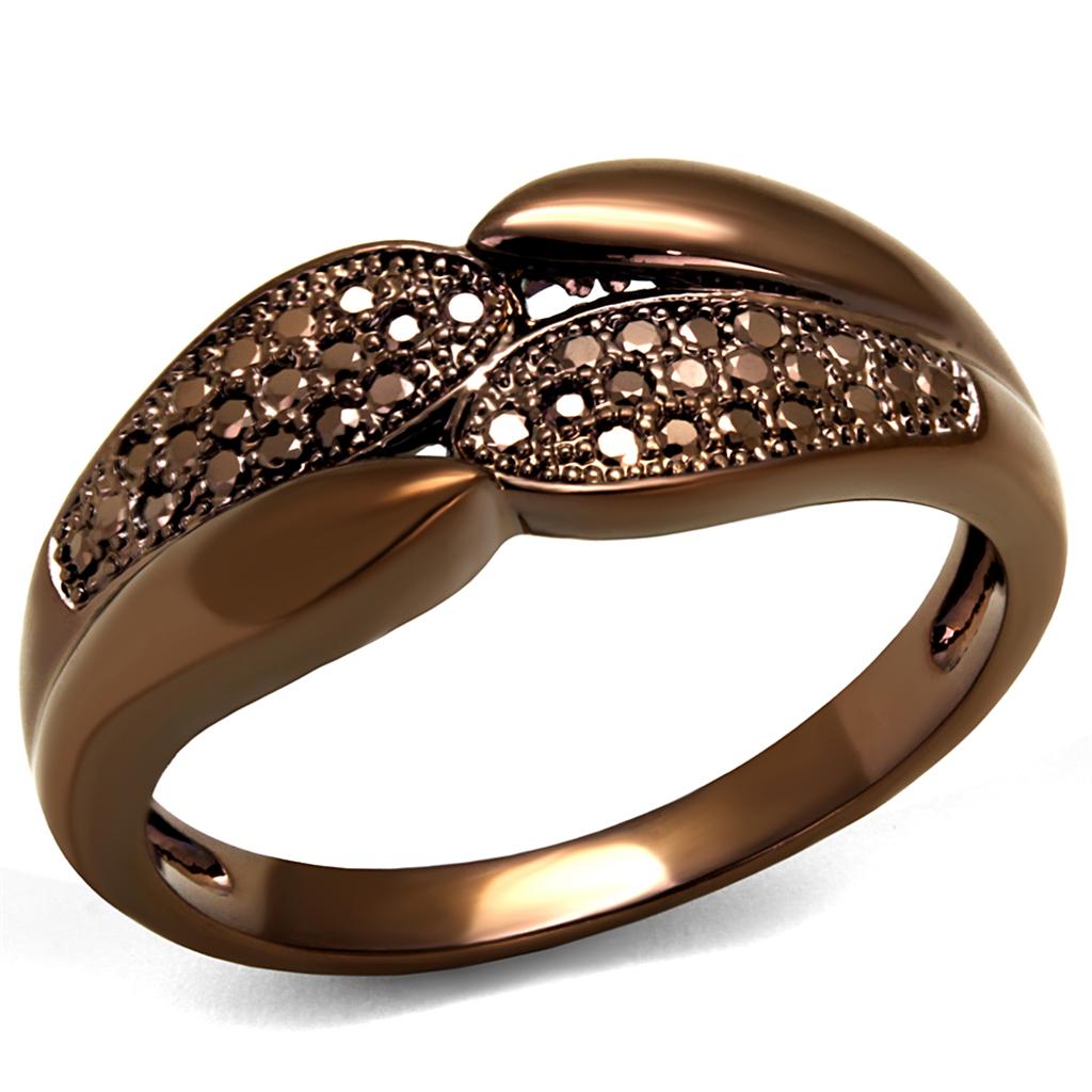 IP Coffee light Brass Ring with AAA Grade CZ  in Light Coffee