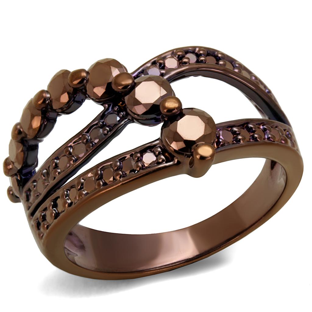 IP Coffee light Brass Ring with AAA Grade CZ  in Light Coffee