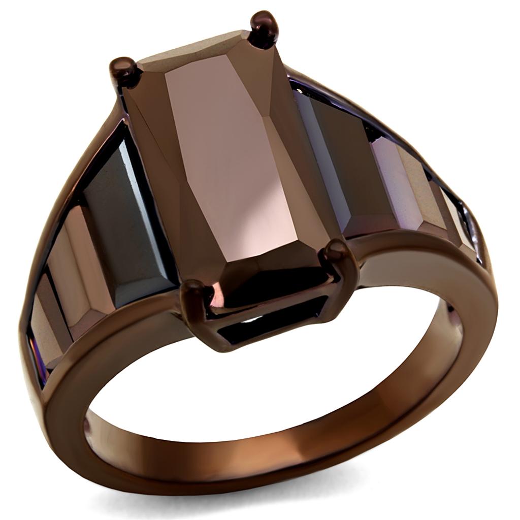 IP Coffee light Brass Ring with AAA Grade CZ  in Light Coffee