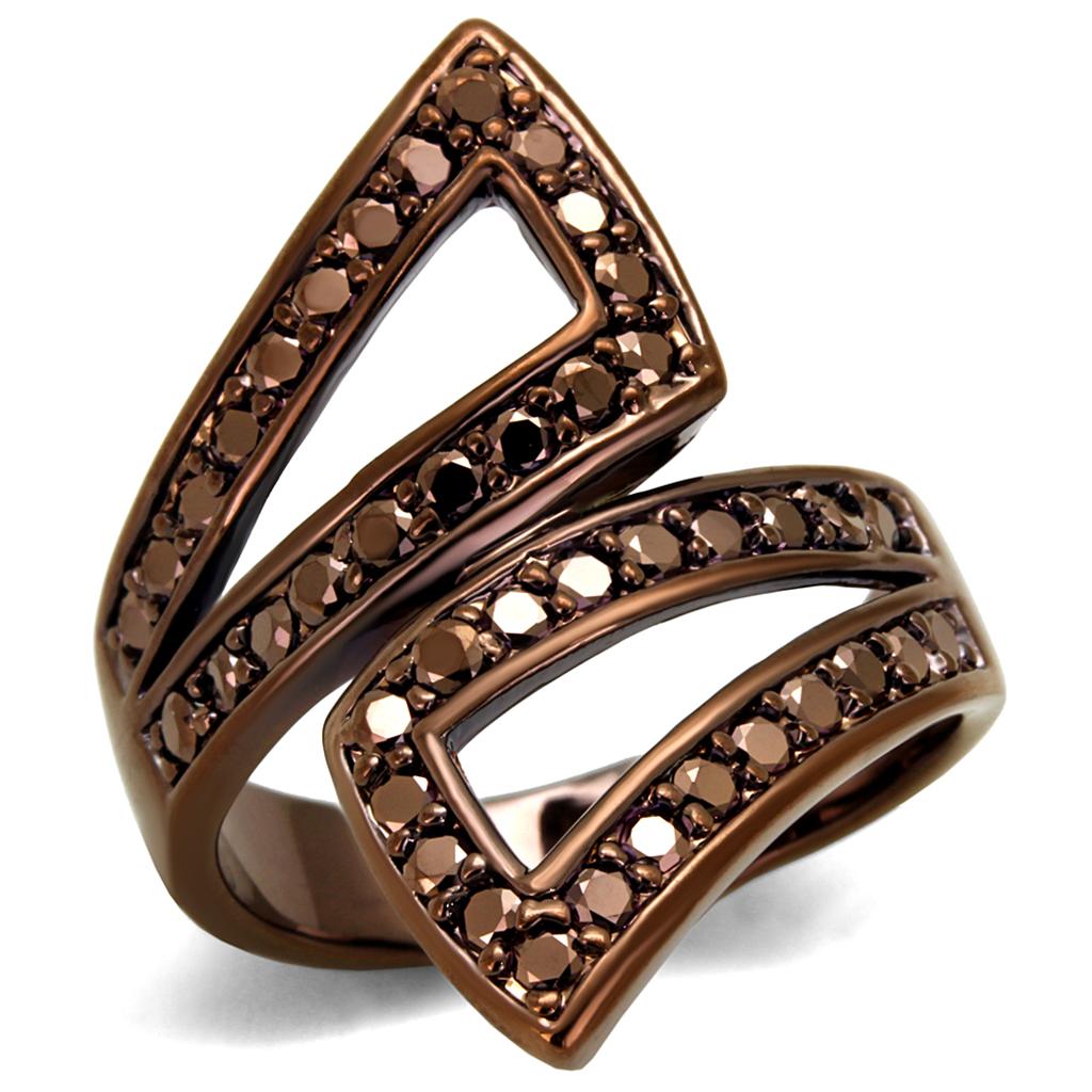 IP Coffee light Brass Ring with AAA Grade CZ  in Light Coffee