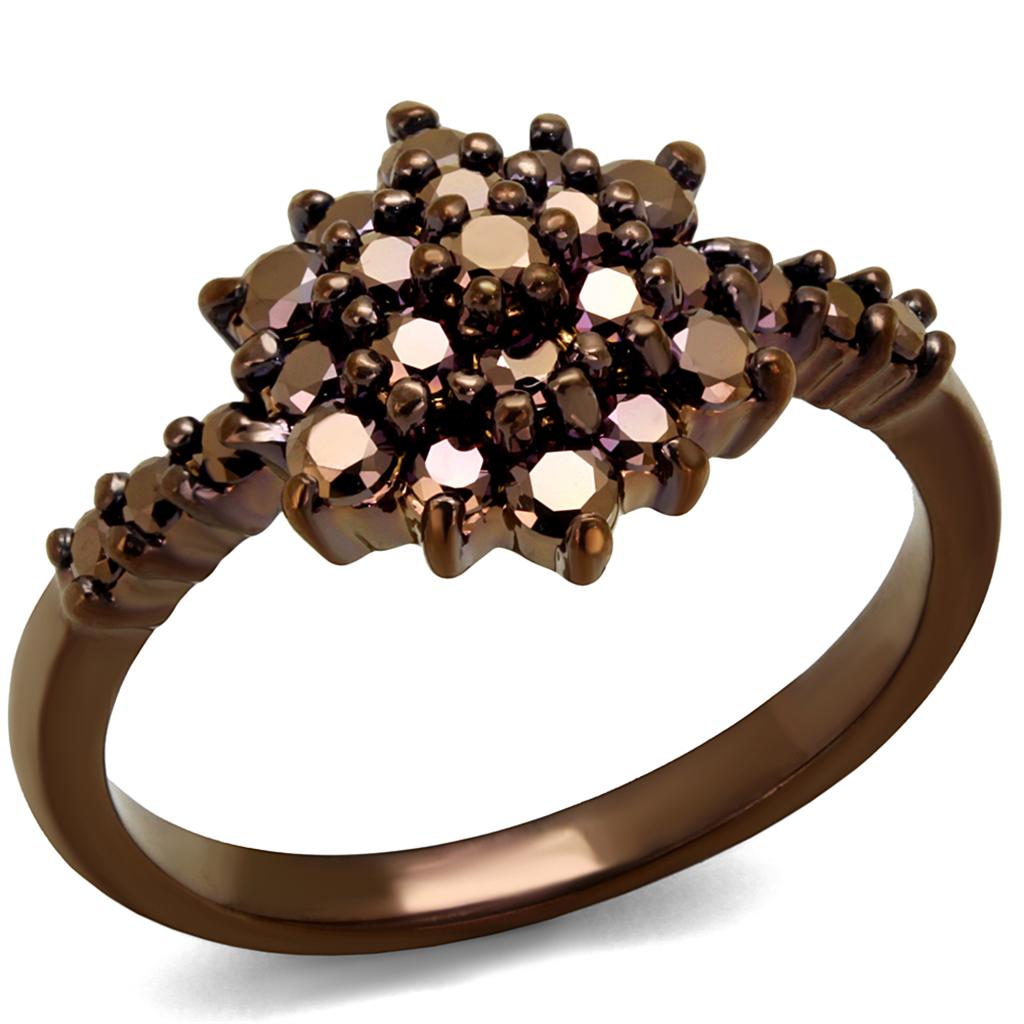 IP Coffee light Brass Ring with AAA Grade CZ  in Light Coffee