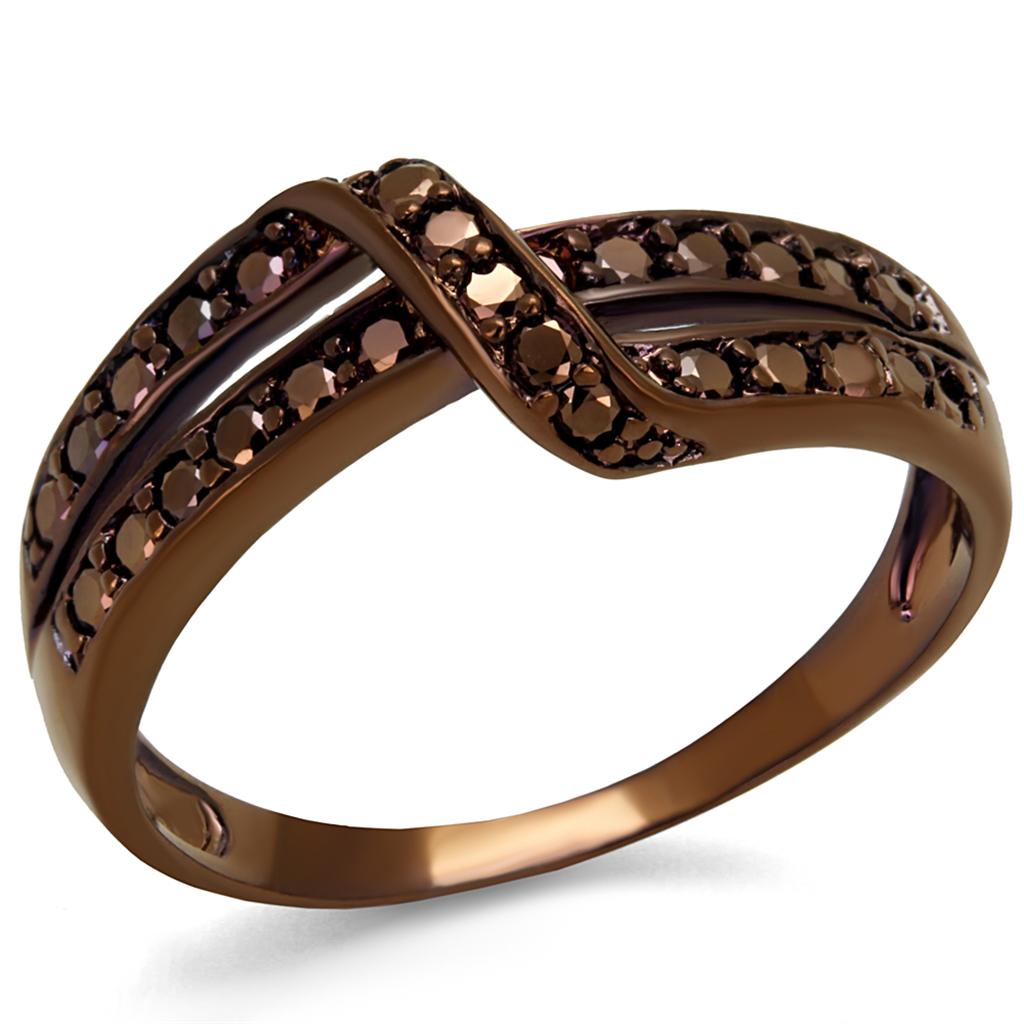 IP Coffee light Brass Ring with AAA Grade CZ  in Light Coffee