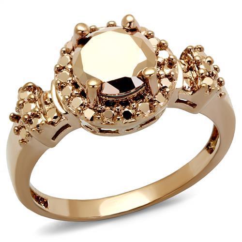 IP Rose Gold(Ion Plating) Brass Ring with AAA Grade CZ  in Metallic Light Gold