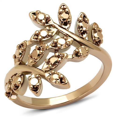 IP Rose Gold(Ion Plating) Brass Ring with AAA Grade CZ  in Metallic Light Gold