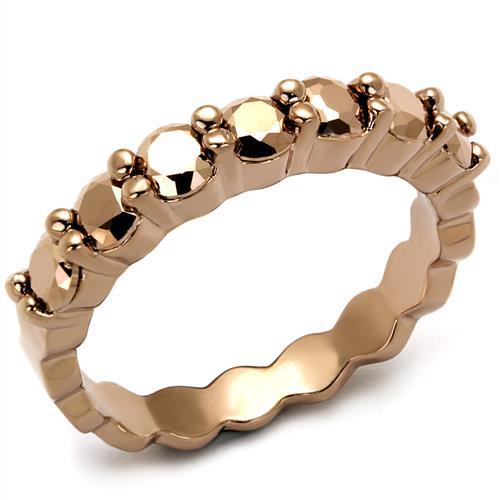 IP Rose Gold(Ion Plating) Brass Ring with AAA Grade CZ  in Metallic Light Gold