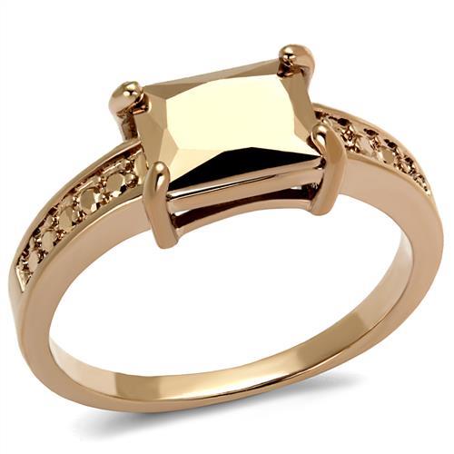IP Rose Gold(Ion Plating) Brass Ring with AAA Grade CZ  in Metallic Light Gold