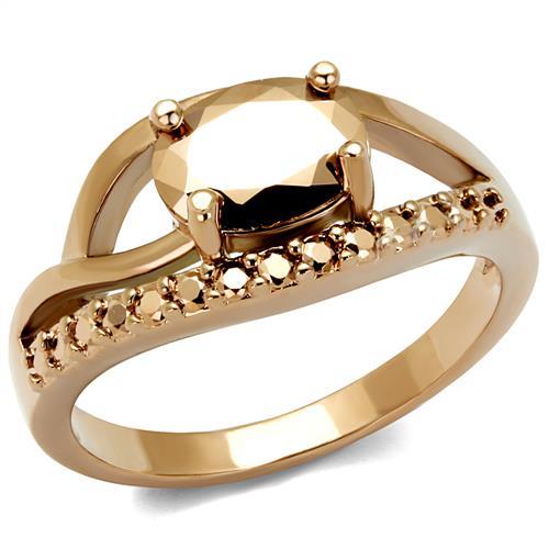 IP Rose Gold(Ion Plating) Brass Ring with AAA Grade CZ  in Metallic Light Gold