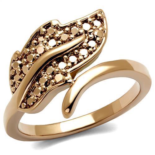 IP Rose Gold(Ion Plating) Brass Ring with AAA Grade CZ  in Metallic Light Gold