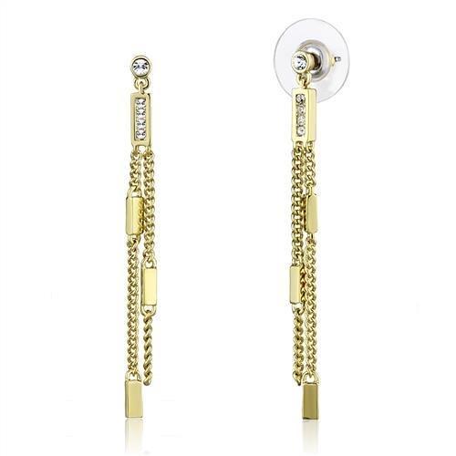 Gold Brass Earrings with Top Grade Crystal  in Clear