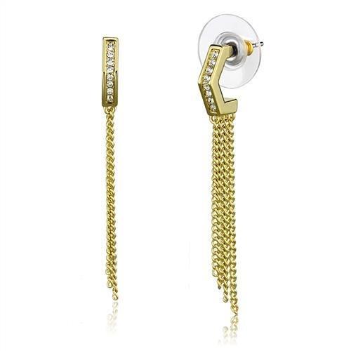 Gold Brass Earrings with Top Grade Crystal  in Clear