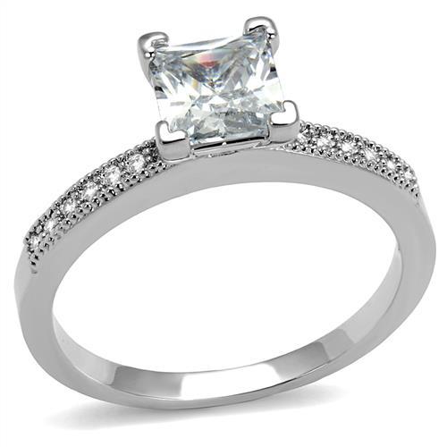 Rhodium Brass Ring with AAA Grade CZ  in Clear