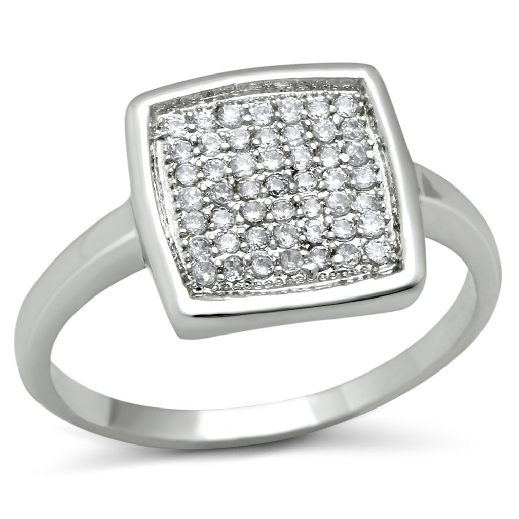 Rhodium Brass Ring with AAA Grade CZ  in Clear