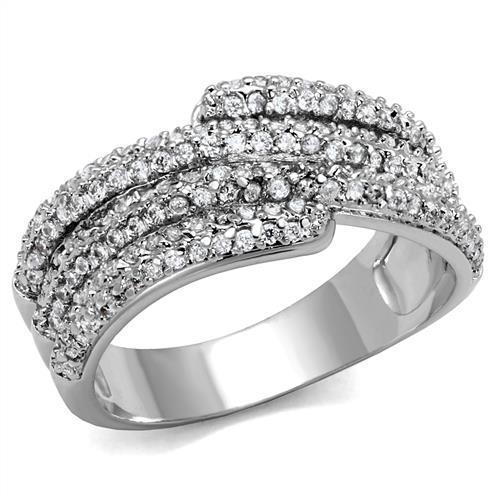Rhodium Brass Ring with AAA Grade CZ  in Clear