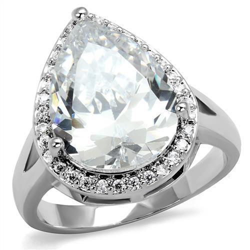 Rhodium Brass Ring with AAA Grade CZ  in Clear